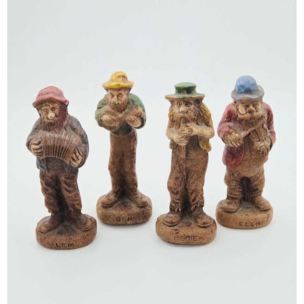 4pc Syroco 1942 HillBilly Band Figurines Ben, Clem, Lem & Pete Pressed Faux Wood